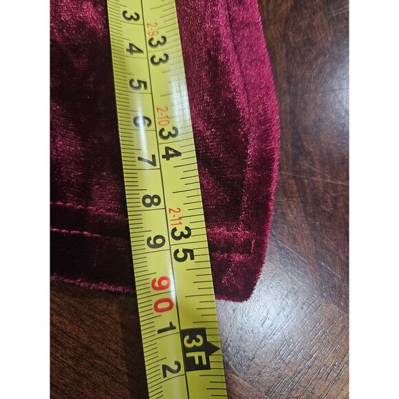 Red Burgundy Crushed Velvet Velour Long Cardigan Duster Topper Sz L Holiday - Picture 7 of 7